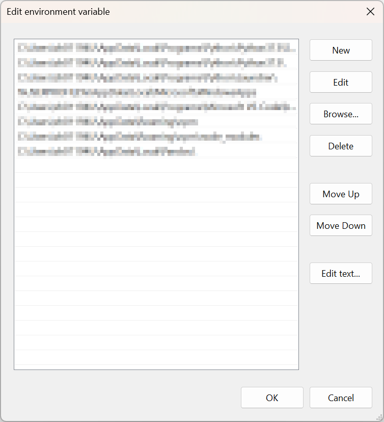 edit environment variables
